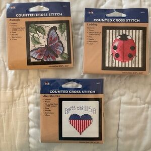 New 3 Plaid Counted Cross Stitch Kits , with frames, and all materials